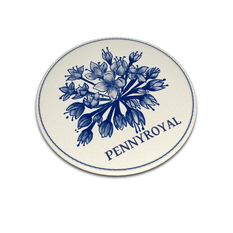 Leather Coaster Featuring Pennyroyal from the Plan C Collection