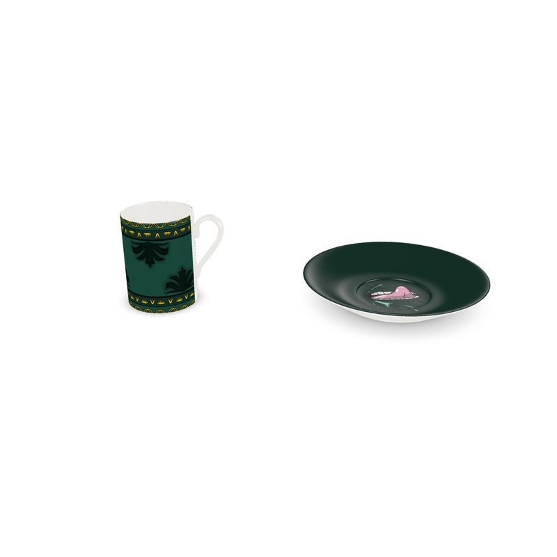 Bite Me - Espresso Cup & Saucer in Forest Green and Gold