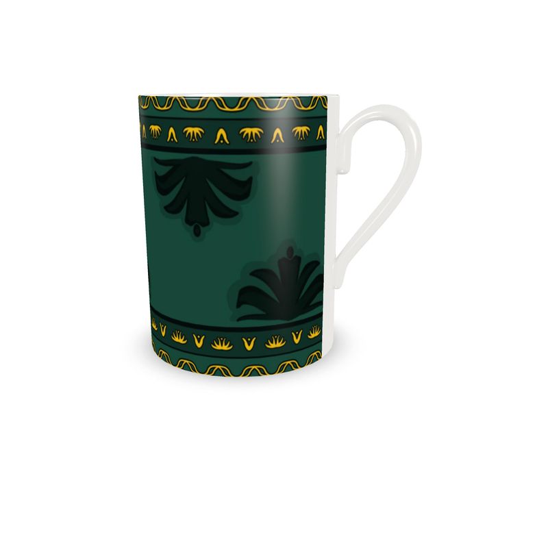 Bite Me - Espresso Cup & Saucer in Forest Green and Gold